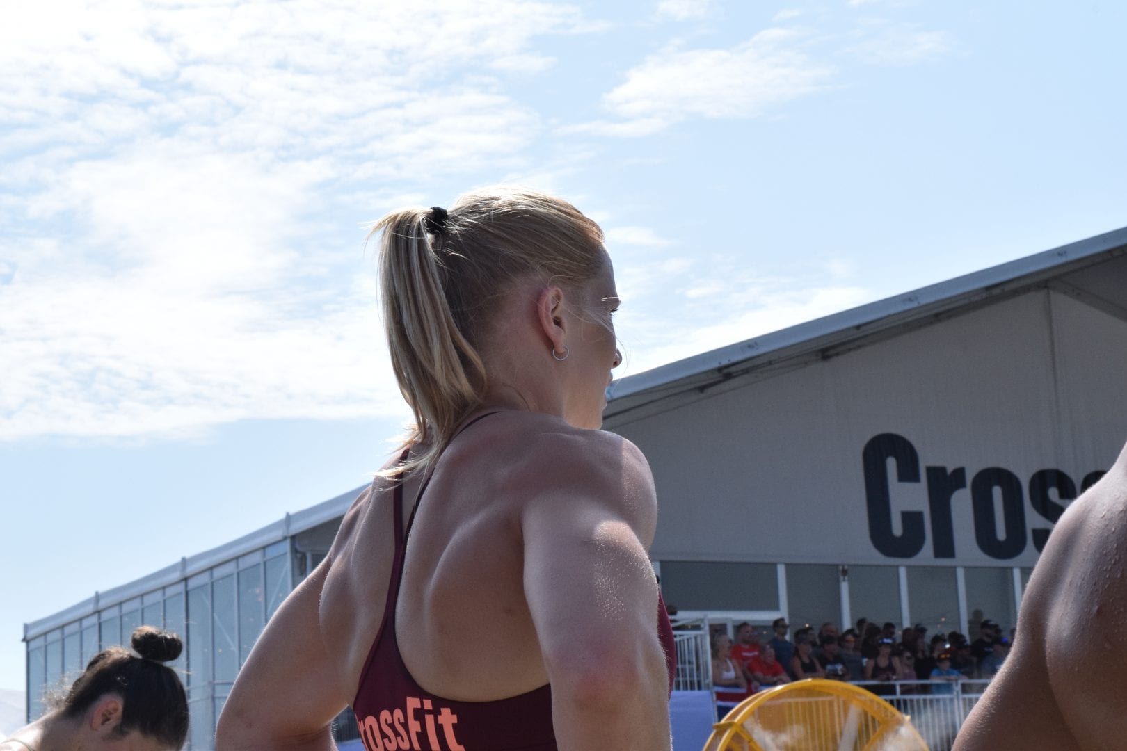 Annie Thorisdottir on the sidelines between heats of the Sprint event at the 2019 CrossFit Games
