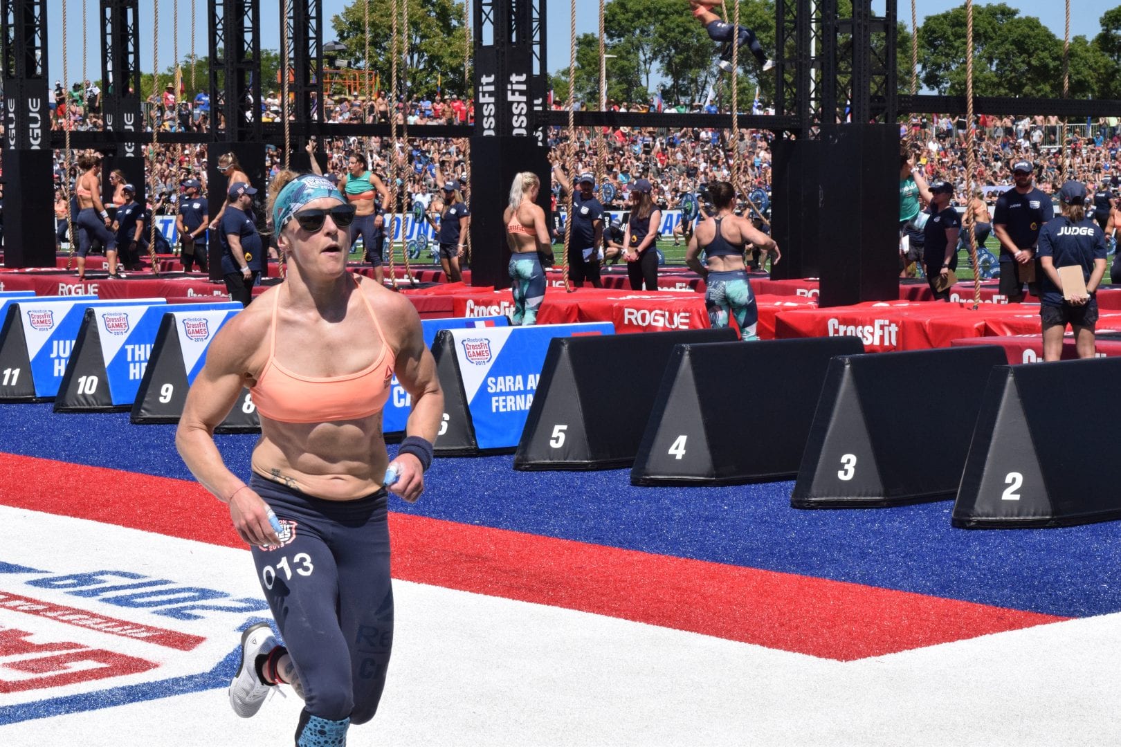 Sam Briggs runs before her legless rope climbs at the 2019 CrossFit Games