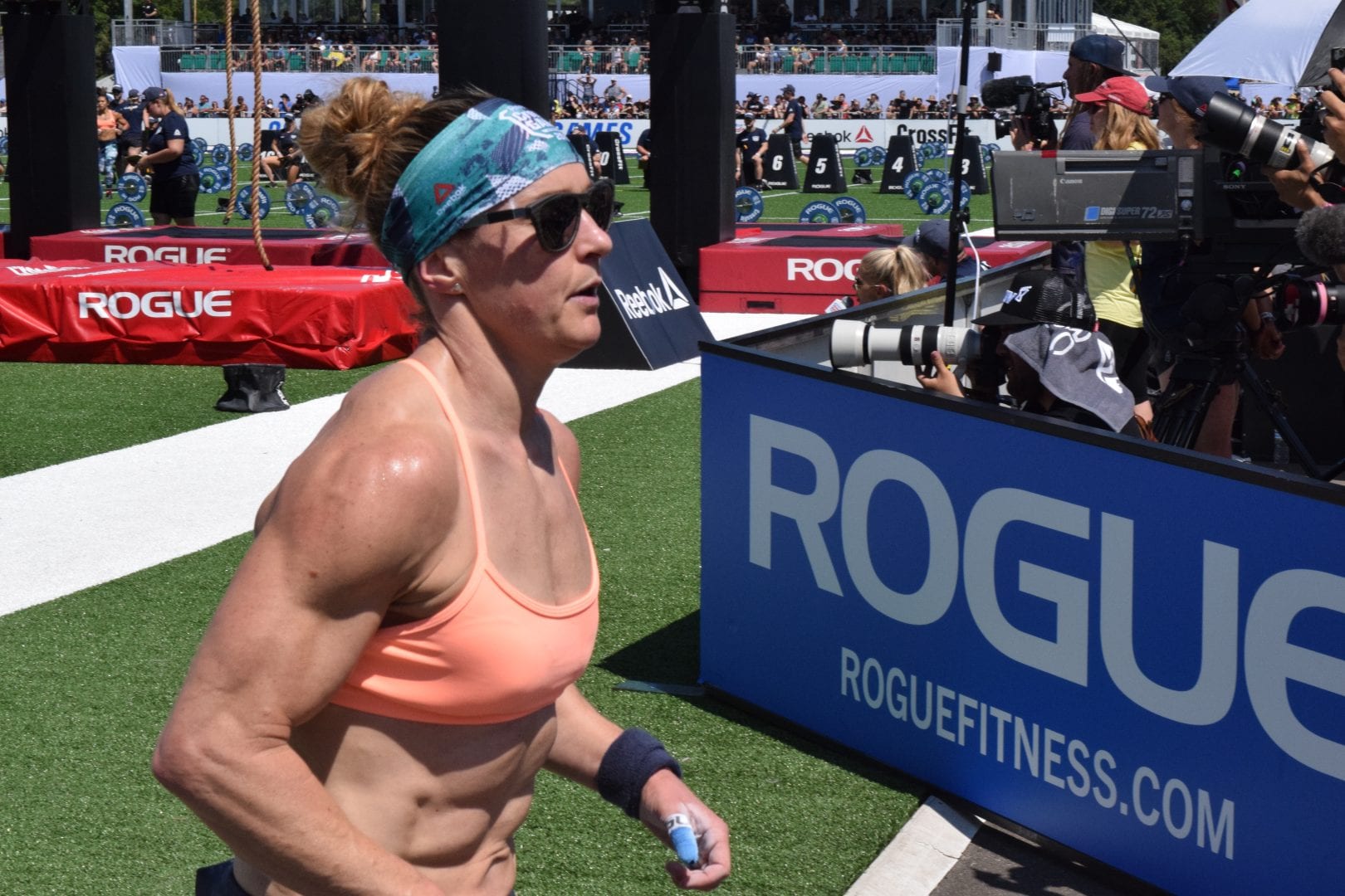 Sam Briggs runs before her legless rope climbs at the 2019 CrossFit Games