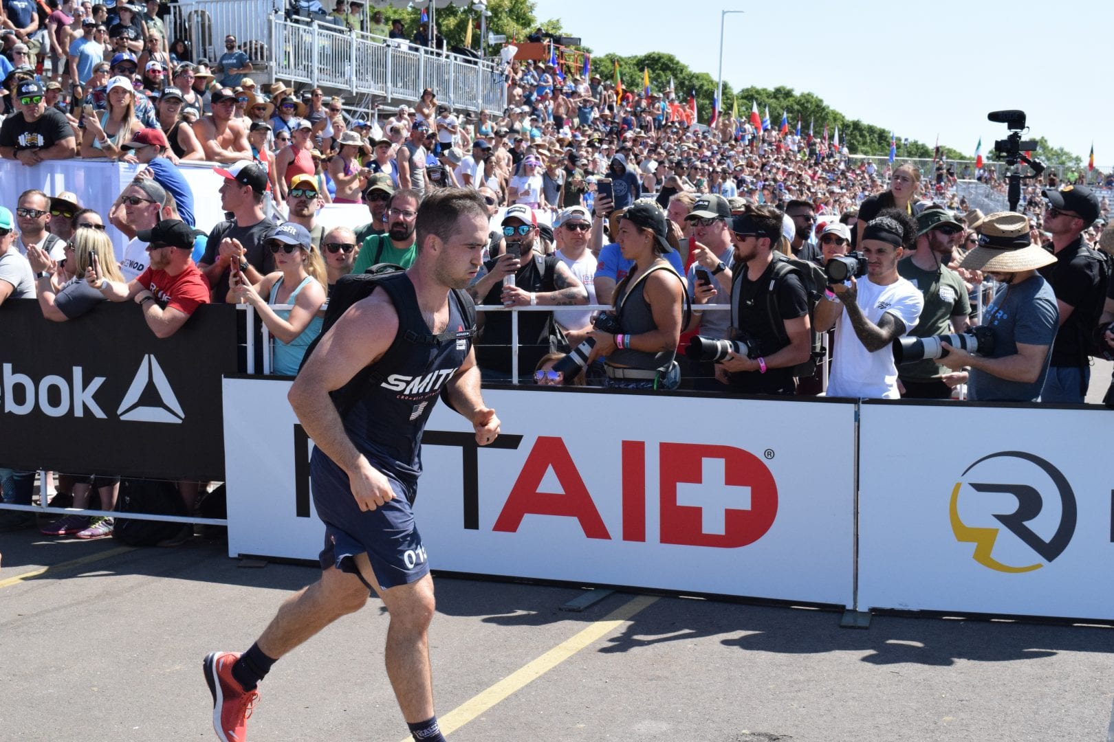 Ben Smith of CrossFit Krypton completes the Ruck Run event at the 2019 CrossFit Games.
