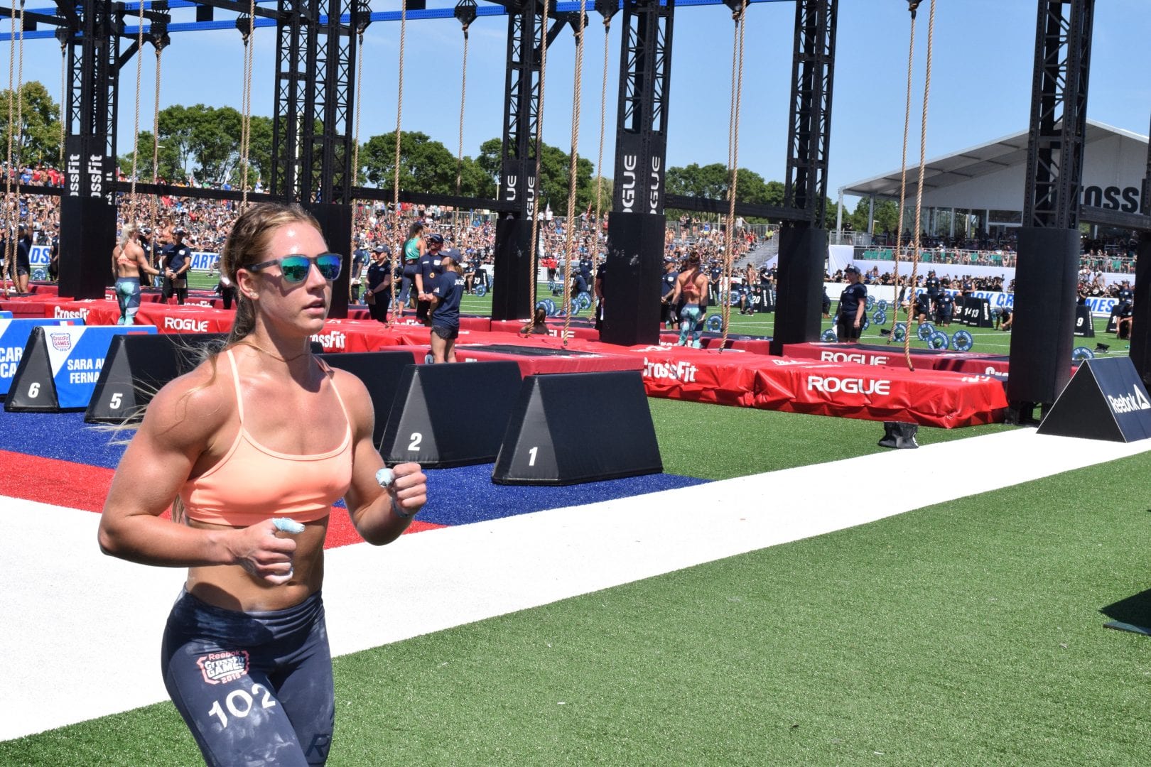 Brooke Wells runs before her legless rope climbs at the 2019 CrossFit Games