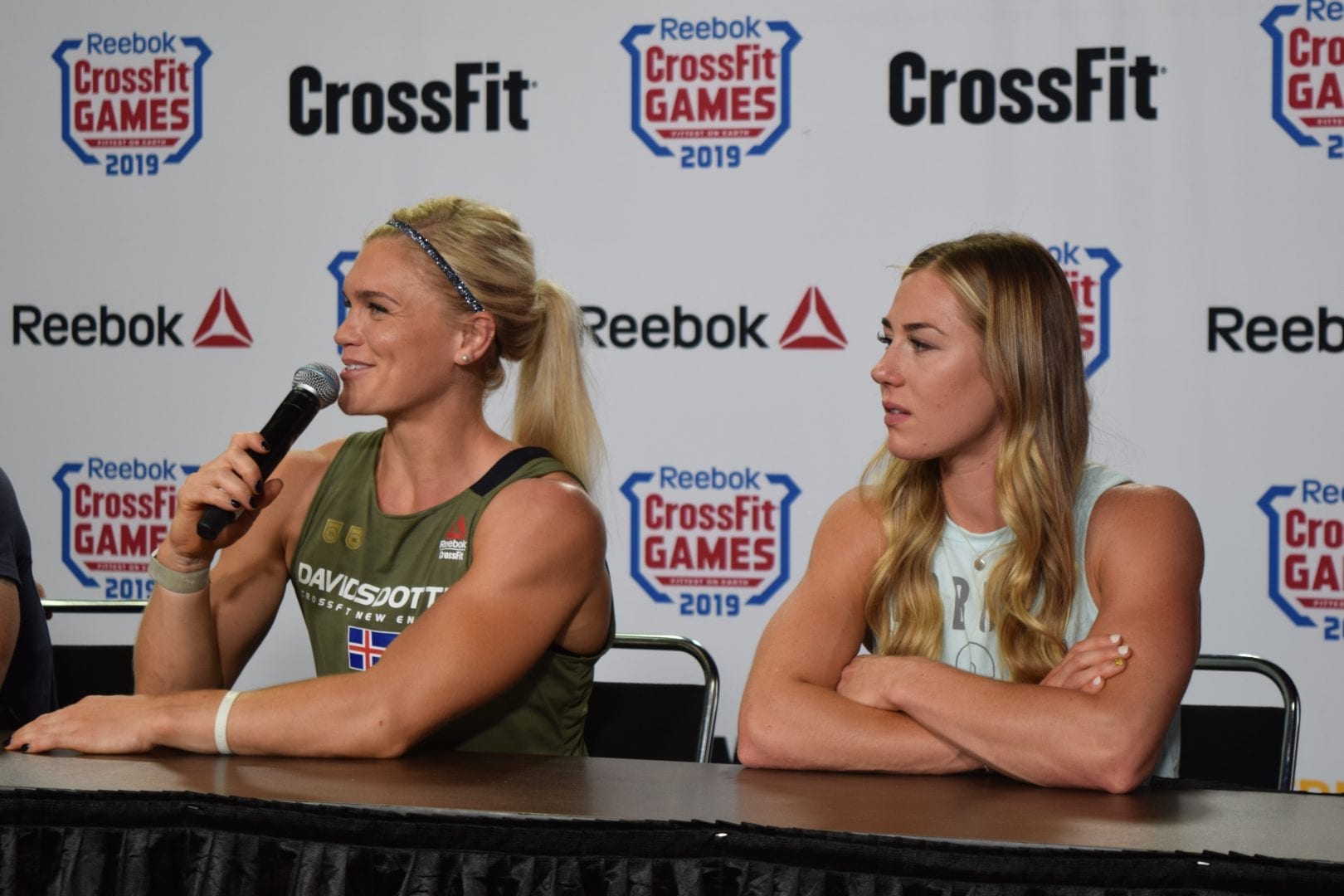 Brooke Wells attends a press conference with Katrin Davidsdottir at the 2019 CrossFit Games.