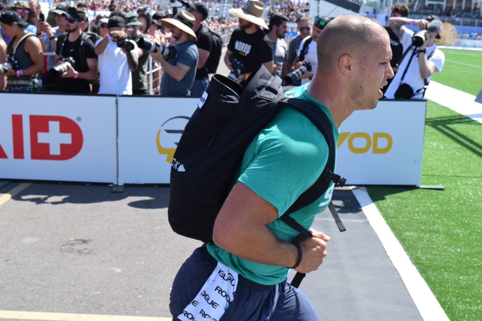 Cole Sager of CrossFit Spokane Valley completes the Ruck Run event at the 2019 CrossFit Games