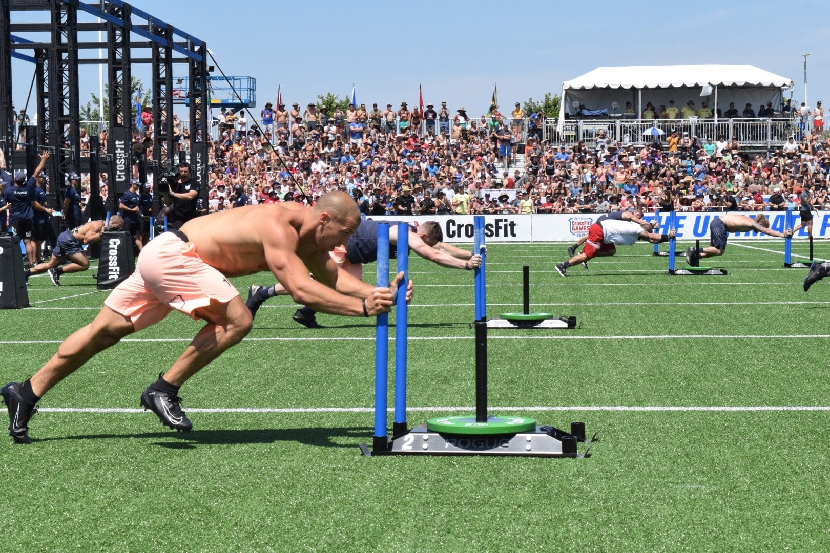 Cole Sager completes the Sprint Bicouplet event at the 2019 CrossFit Games