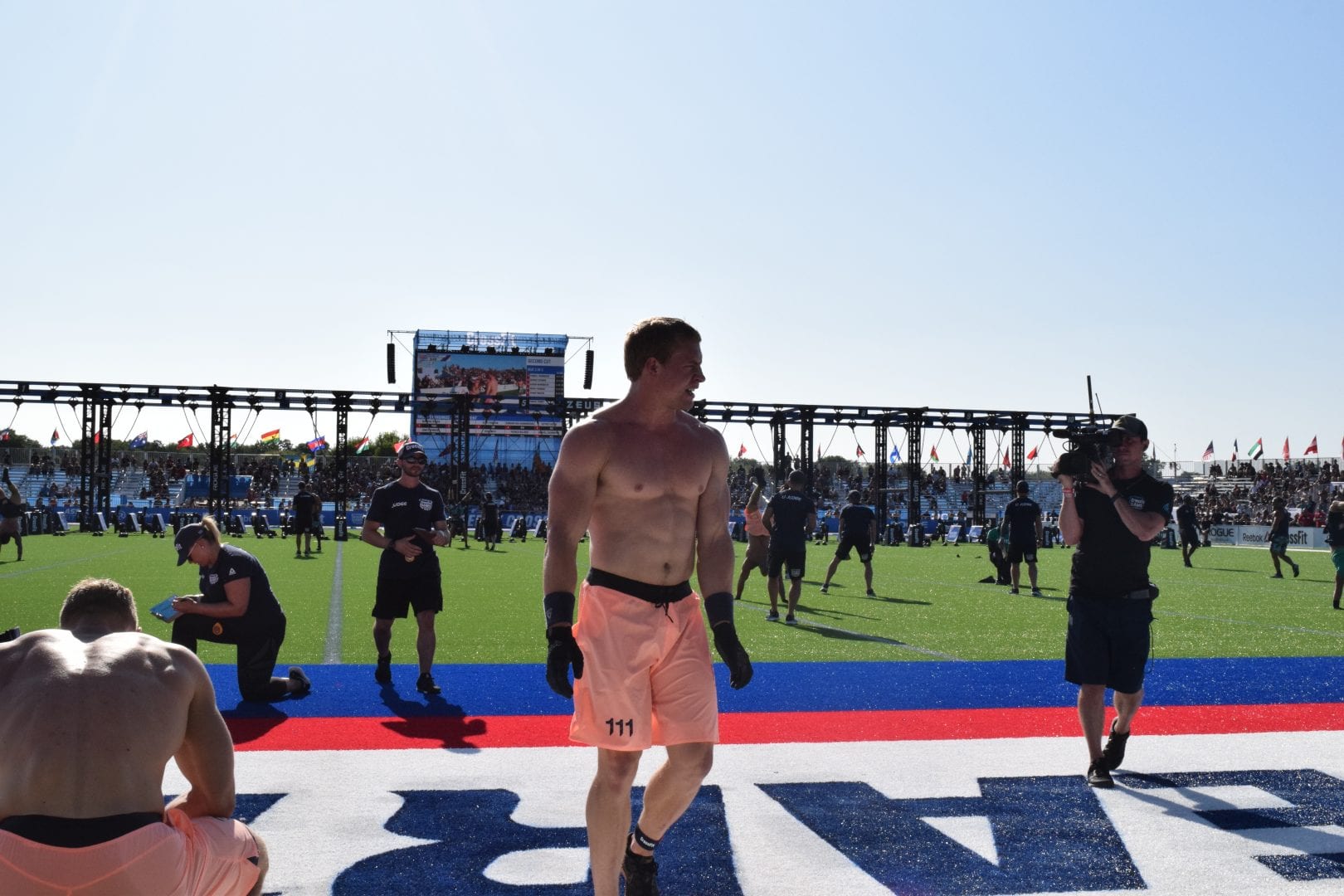 Samuel Kwant crosses the finish line in the second event fo the 2019 CrossFit Games