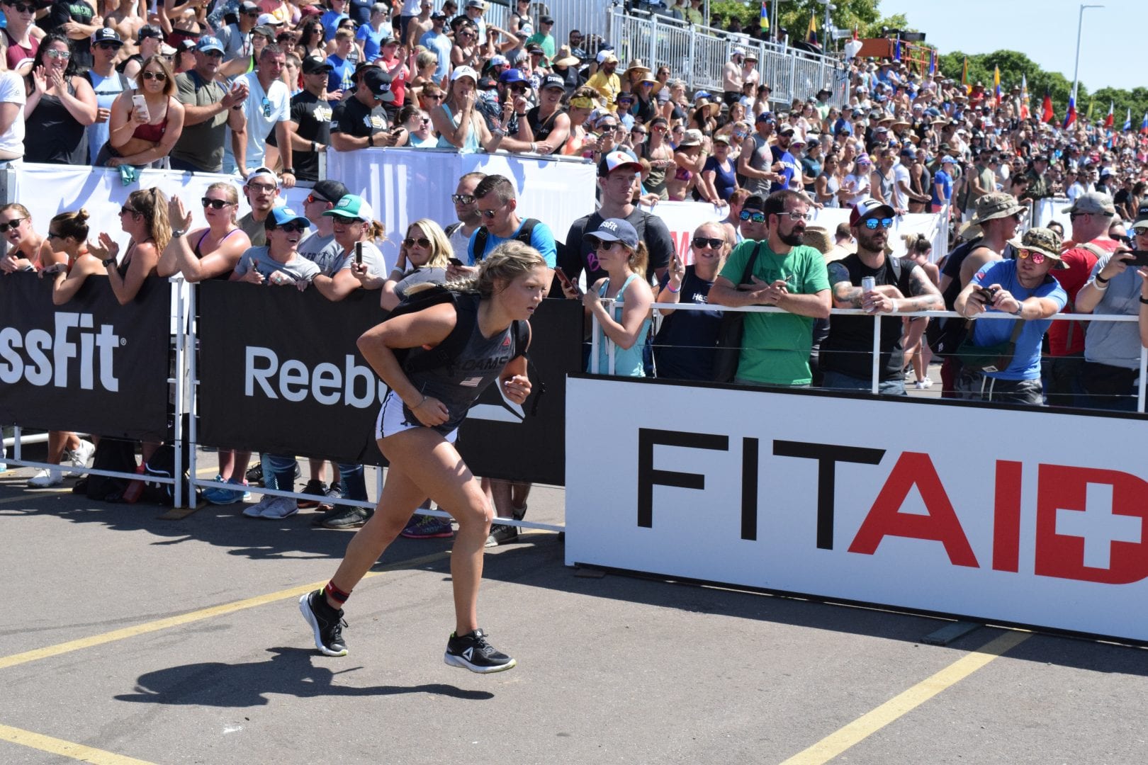 Haley Adams of CrossFit Mayhem completes the Ruck Run event at the 2019 CrossFit Games