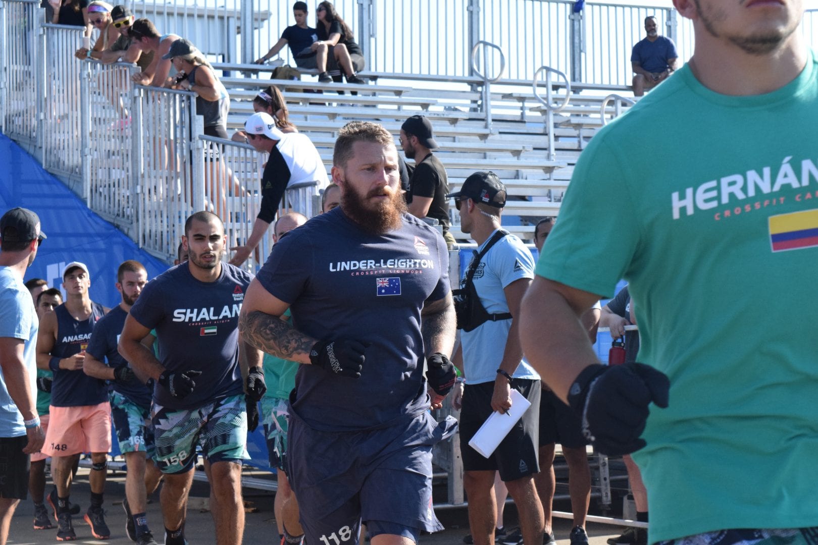 Dean Linder-Leighton enters the stadium for the first event of the 2019 CrossFit Games