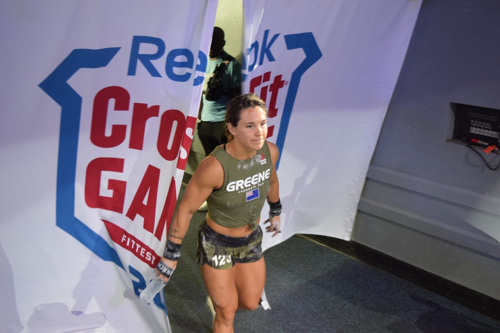Jamie Greene enters the floor of the Coliseum on the final day of the 2019 CrossFit Games