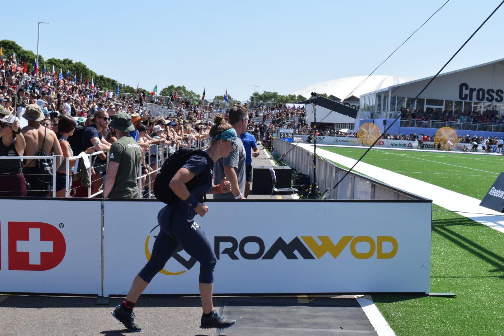 Carole Castellani completes the Ruck Run event at the 2019 CrossFit Games.