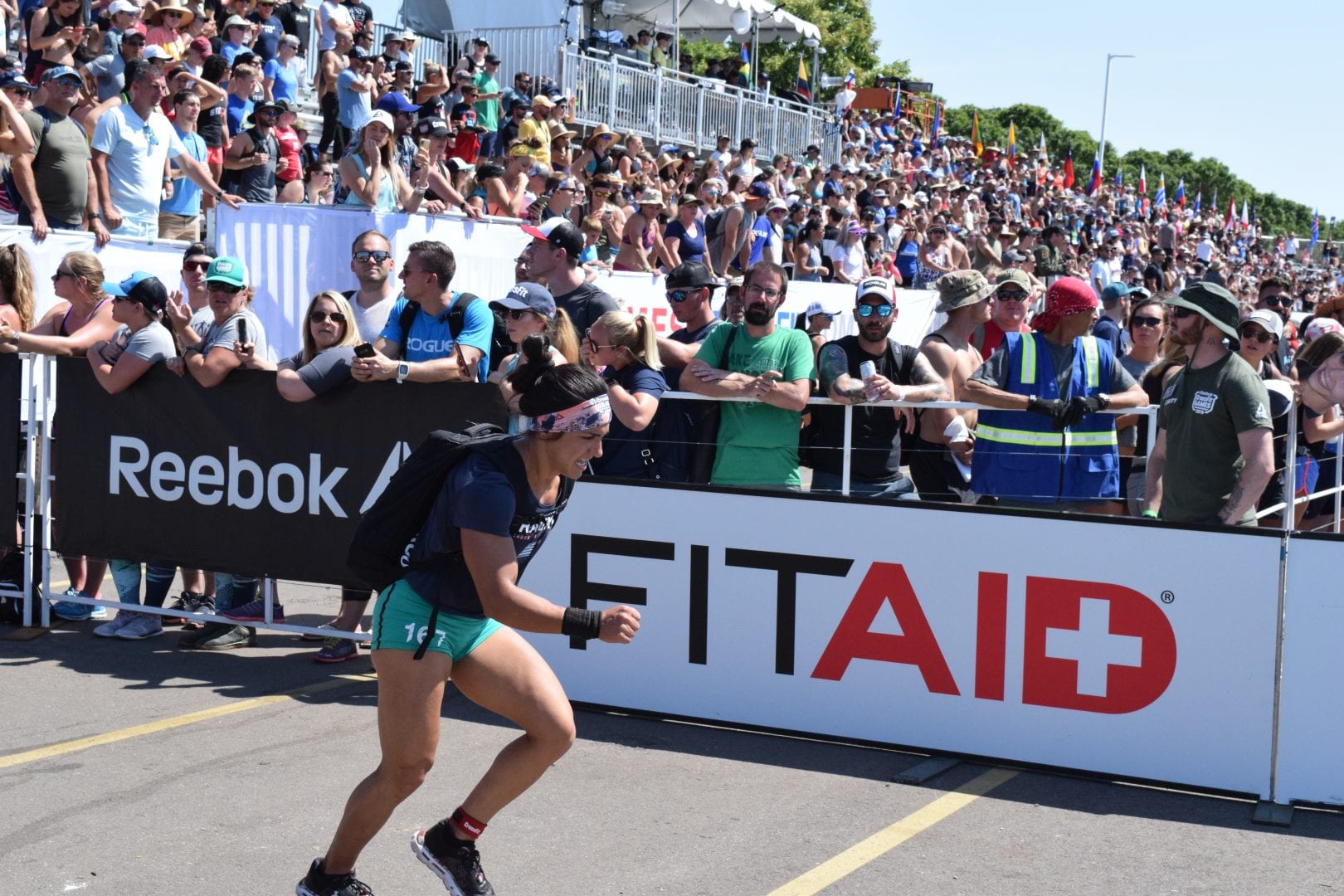 Anna Fragkou completes the Ruck Run event at the 2019 CrossFit Games.
