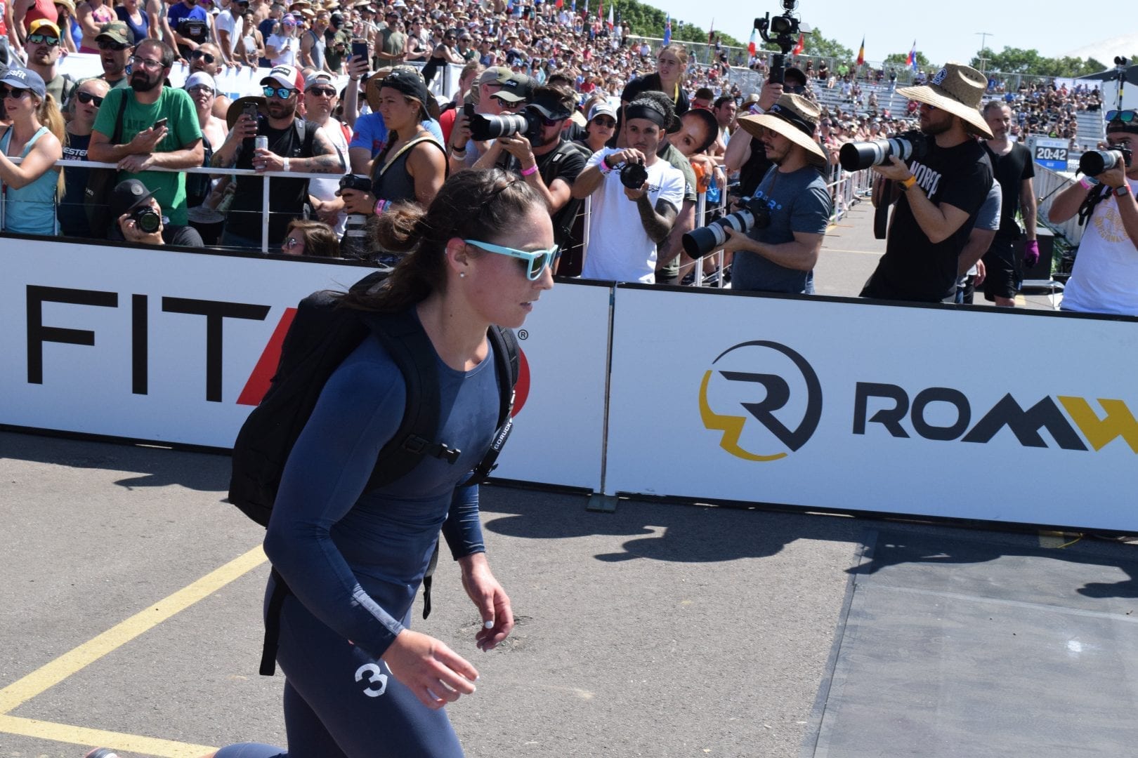 Bethany Shadburne completes the Ruck Run event at the 2019 CrossFit Games.