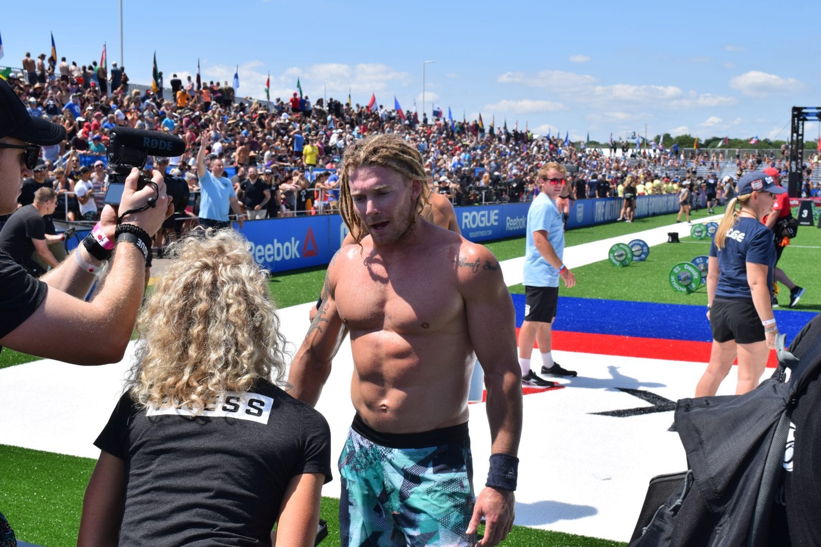 James Newbury is interviewed after completing an event at the 2019 CrossFit Games