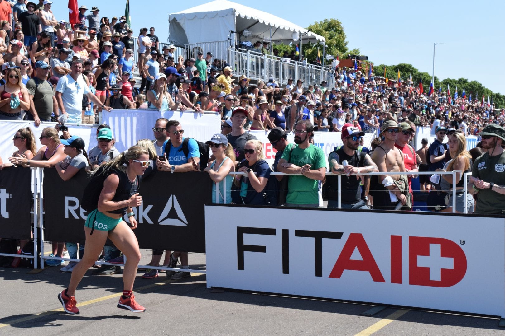 Madeline Sturt completes the Ruck Run event at the 2019 CrossFit Games.