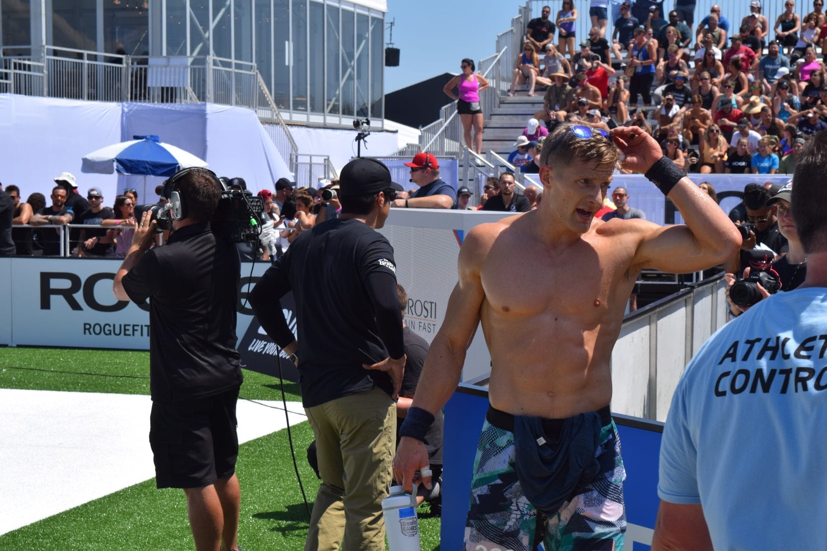 Brent Fikowski walks off the floor after an event at the 2019 CrossFit Games