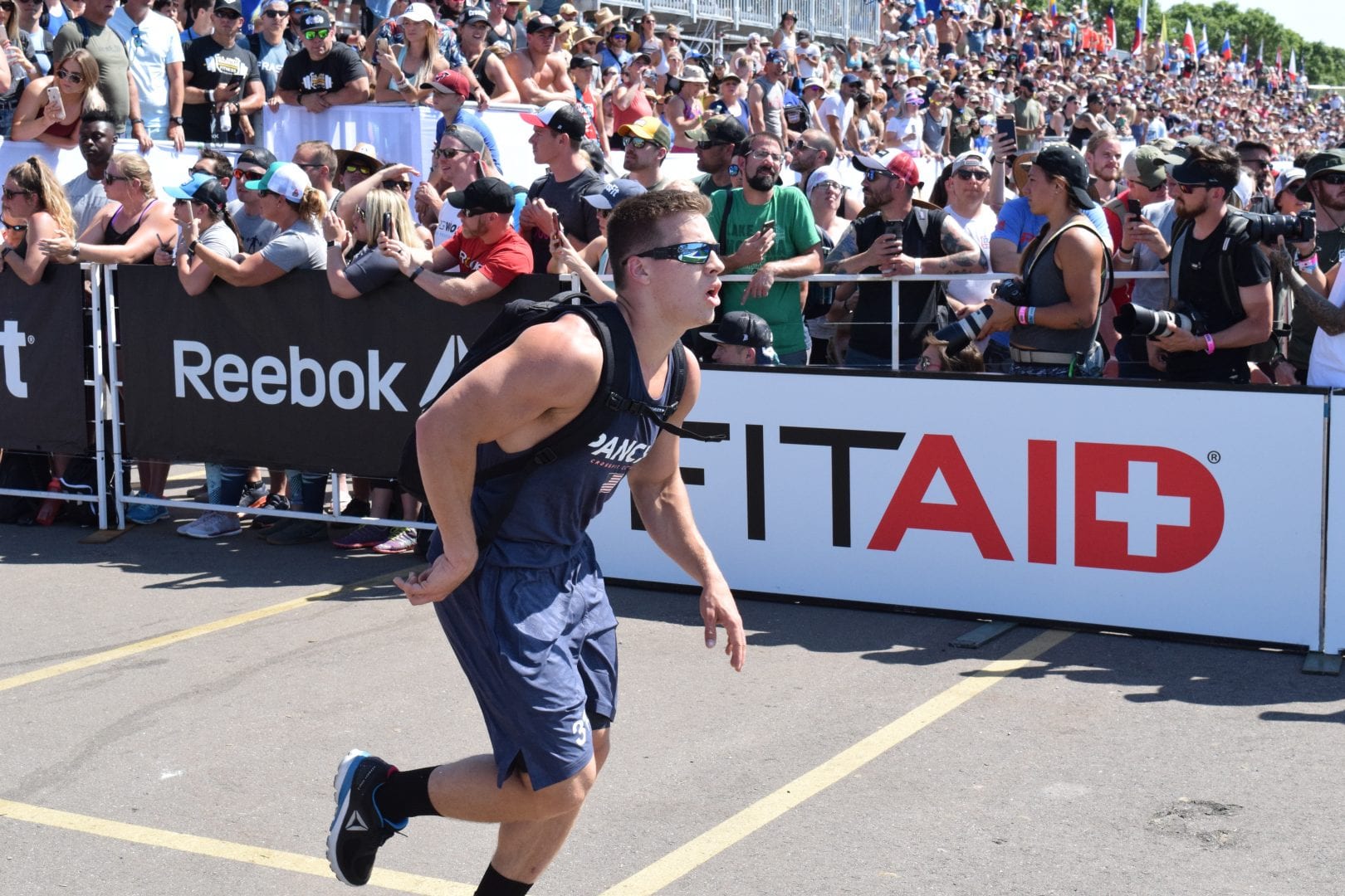 Saxon Panchik completes the Ruck Run event at the 2019 CrossFit Games.