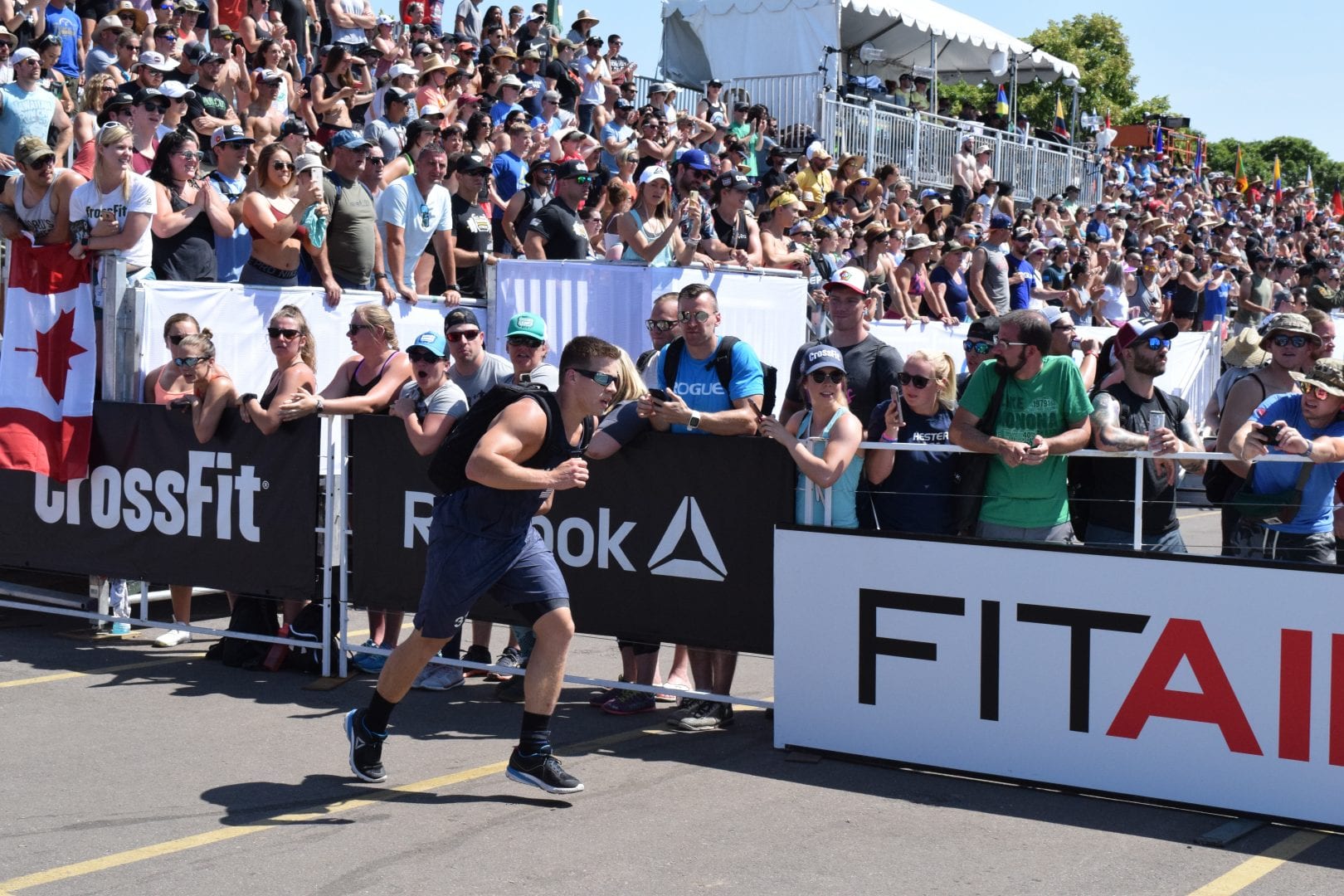Saxon Panchik completes the Ruck Run event at the 2019 CrossFit Games.