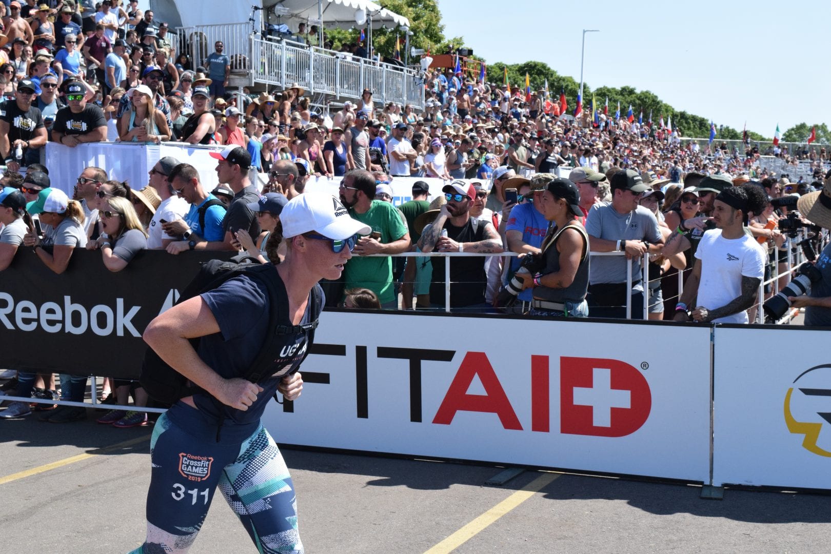 Lindsay Vaughan completes the Ruck Run event at the 2019 CrossFit Games