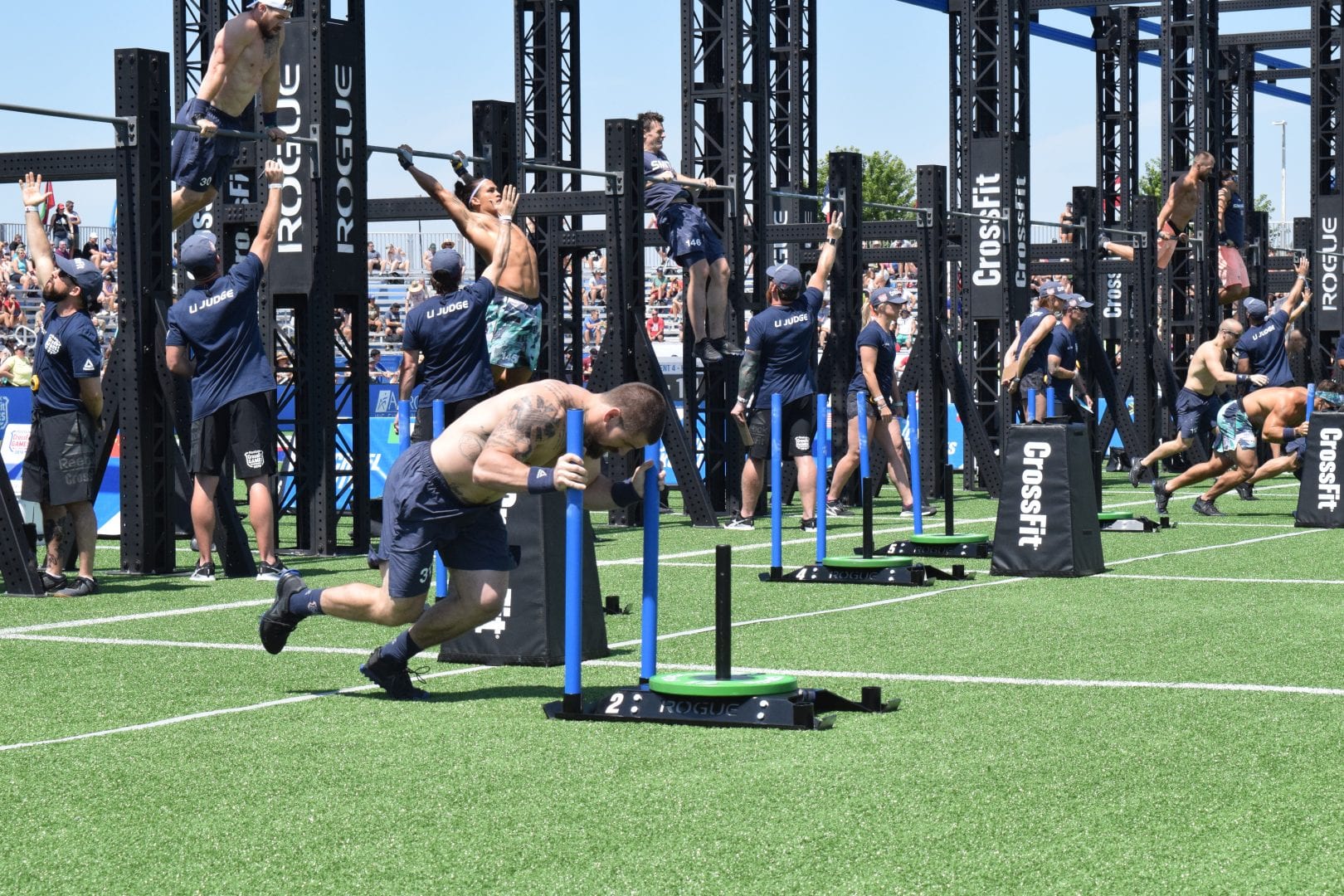 Matt Mcleod completes the Sprint Bicouplet event at the 2019 CrossFit Games