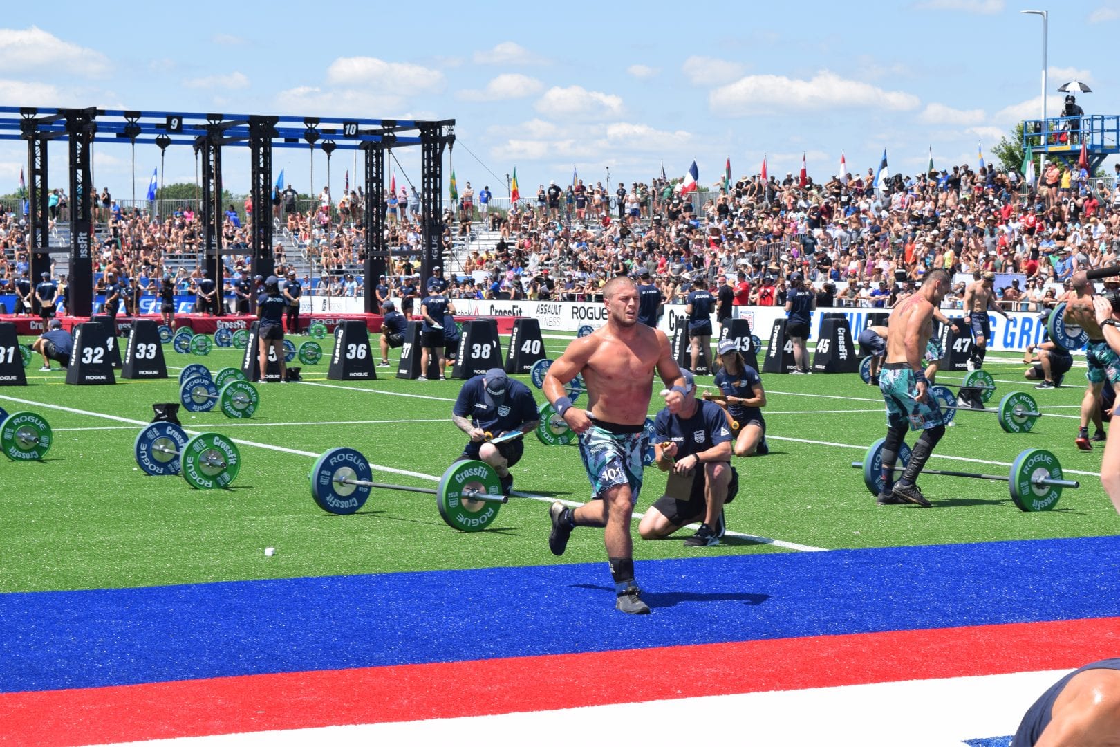 Jacob Heppner crosses the finish line of an event at the 2019 CrossFit Games.