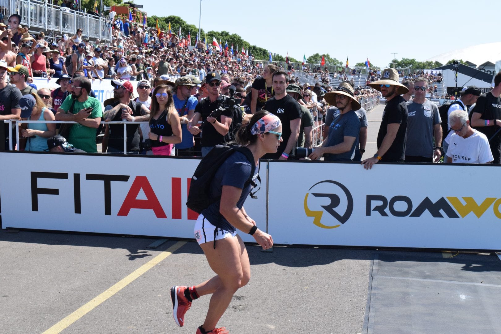 Katie Trombetta competes in the Ruck Run event at the 2019 CrossFit Games